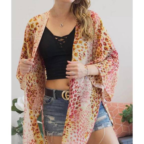 NEW ADORA open front leopard print kimono in pink - Picture 1 of 3